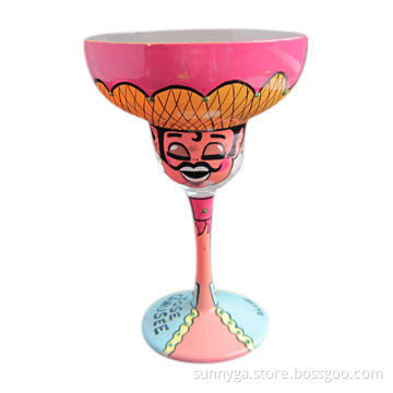 Margarita Wine Glass with Unique Design, Available in Different Sizes and Hand Paintings